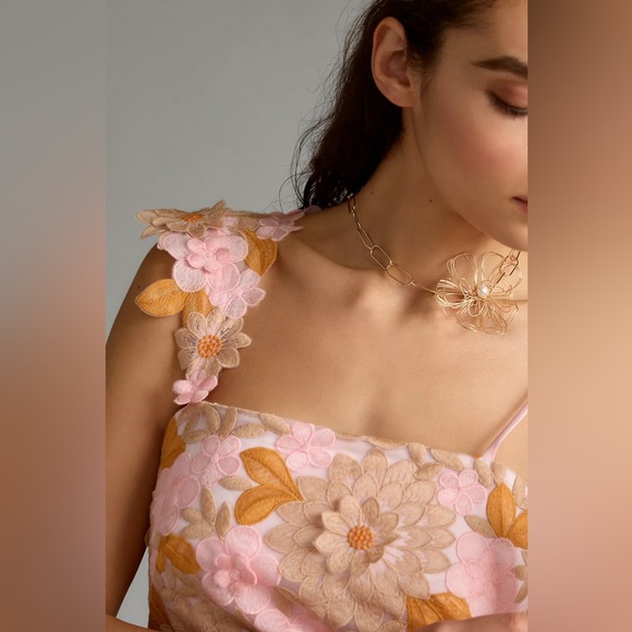 Anthropologie Floral Appliqué Embroidered Dress - Picture 2 of 15